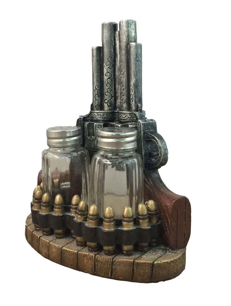 DWK 7" Gunslinger Spice Pistol Gun Western Six Shooter Salt and Pepper Shaker Seasoning Holder Set for Kitchen and Dining - Image 2